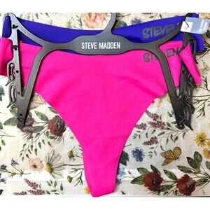 Steve Madden Womens Thongs Bikini Panties 2 pack Medium Pink Purple Nylon/Spande